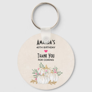 Chaveiro Pumpkins, branco e Dourado, Watercolor Birtyday Fa