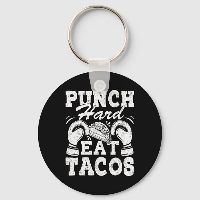 Chaveiro Punch Hard Eat Tacos - Boxe Kickboxing Kickboxer (Frente)