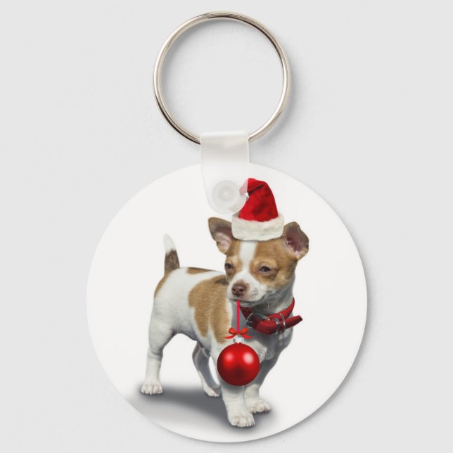 Chaveiro Puppy com chapéu de natal e Ball (Frente)