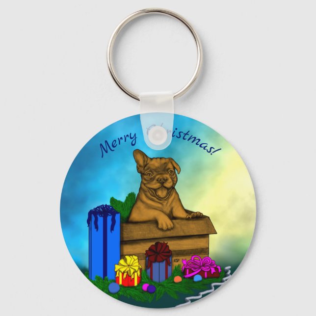 Chaveiro Puppy em uma caixa, Merry Xmas (Frente)