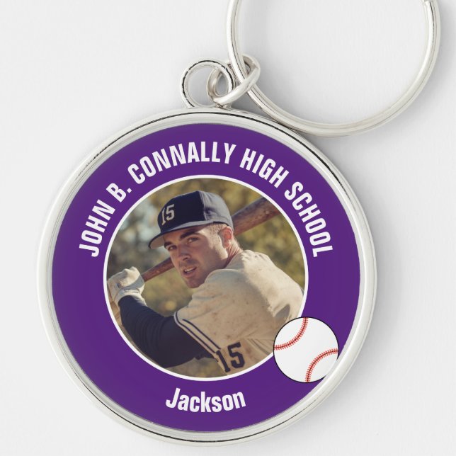 Chaveiro Purple Baseball Player Photo High School Spirit (Frente)