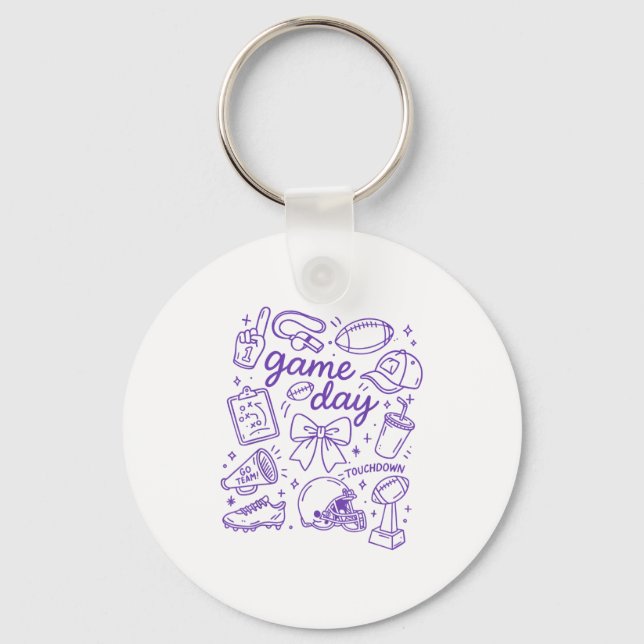 Chaveiro Purple Coquette Bow Cheer Game Day Doodle Touchdow (Frente)