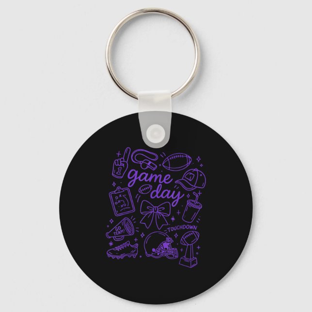 Chaveiro Purple Coquette Bow Cheer Game Day Doodle Touchdow (Frente)