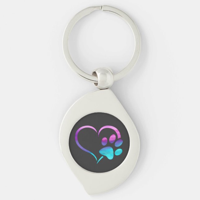Chaveiro Purple Cyan Dog paw Print Heart  (Frente)