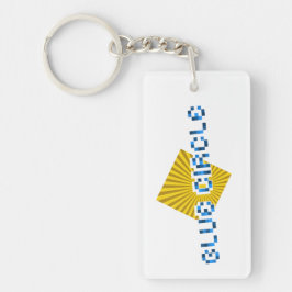 Chaveiro Quadrado Amarelo com Feixes e Texto de Pixel Opost