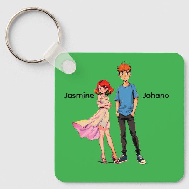 Chaveiro Quadrado de Casal Anime Personalizado -  (Frente)