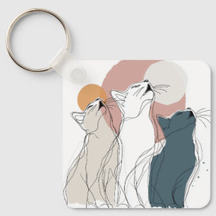 Chaveiro Quadrado de Família de Gatos Minimalista