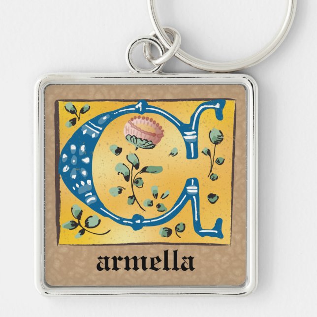 Chaveiro Quadrado Floral Iluminado C Monograma Luminado C (Frente)