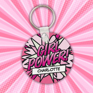 Chaveiro Quadrinho Personalizado PODER DA MENINA Rosa
