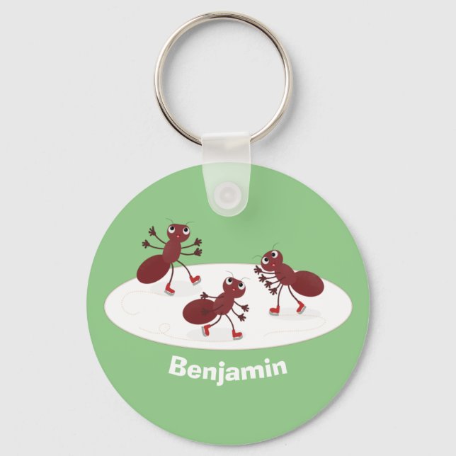 Chaveiro Quadrinhos de gelo de formigas vermelhas felizes (Frente)