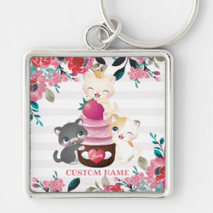 Chaveiro Quadrinhos Quimsos De Cartoon Floral Gatos De Cupc