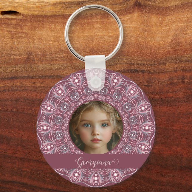 Chaveiro Quadro de Fotografia de Mandala Floral Bonito Cor- (Frente)