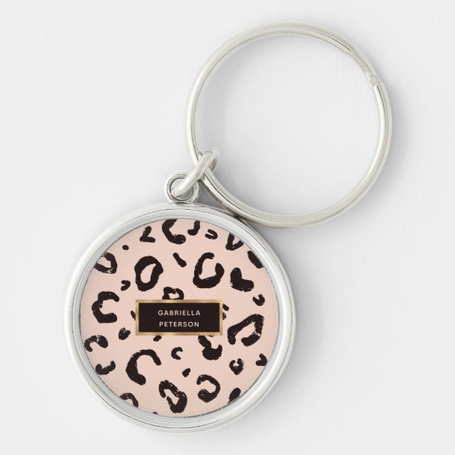 Chaveiro Quadro Dourado do Leopardo Rosa bonito (Frente)