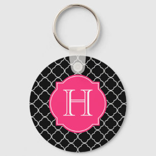 Chaveiro Quatrefoil preto e branco com monograma