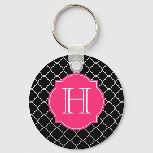 Chaveiro Quatrefoil Preto e Branco com Monograma (Frente)