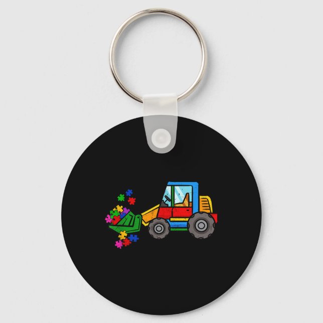 Chaveiro Quebra-cabeça de Bulldozer Mês de Conscientização  (Frente)