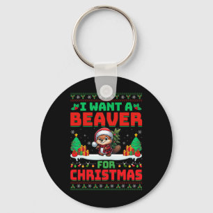 Chaveiro Quero castor para o Natal, castor de castor de Nat