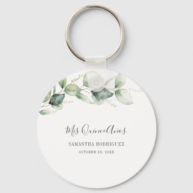Chaveiro Quinceanera Eucalyptus 15 Birthday Keepsaame (Frente)