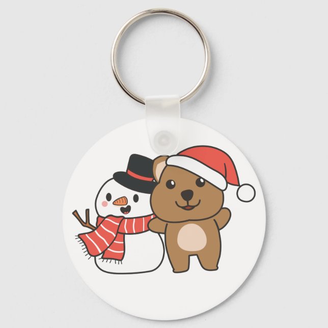 Chaveiro Quokka Com Snowman No Inverno Em Keychai De Natal (Frente)
