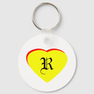 Chaveiro "R" Casamento Vermelho Amarelo Coração Convite O M