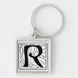 Chaveiro R Monogramm schwarz weiß Schlüsselanhänger