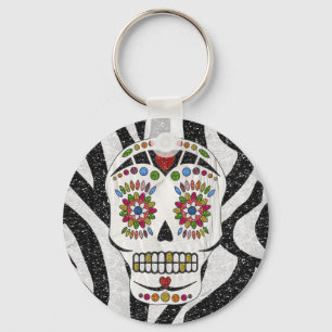 Chaveiro RAB Rockabilly Açúcar Caveira em Estampa de Zebra