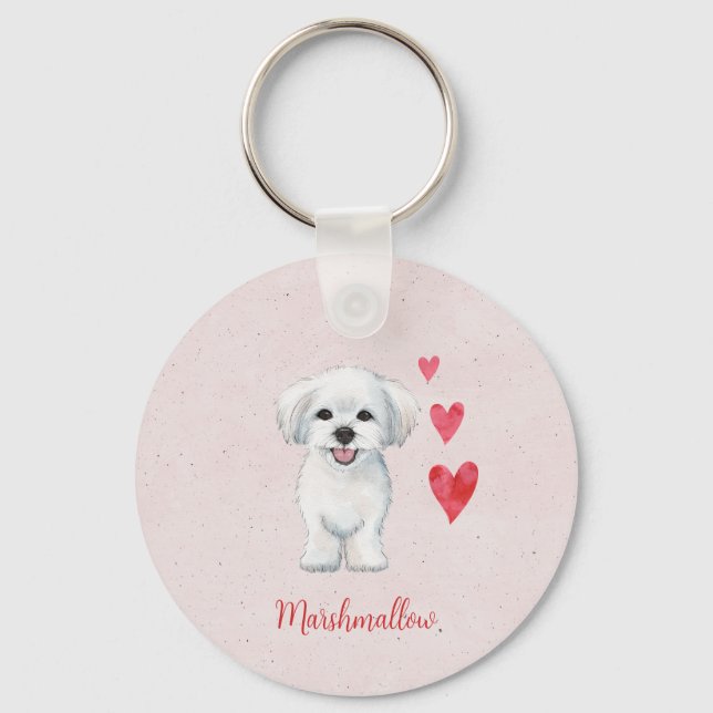 Chaveiro Raça de Brinquedos de Cão Maltês (Frente)