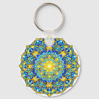 Chaveiro Radiant Blue Gold Mandala – Sun Harmony Keychain