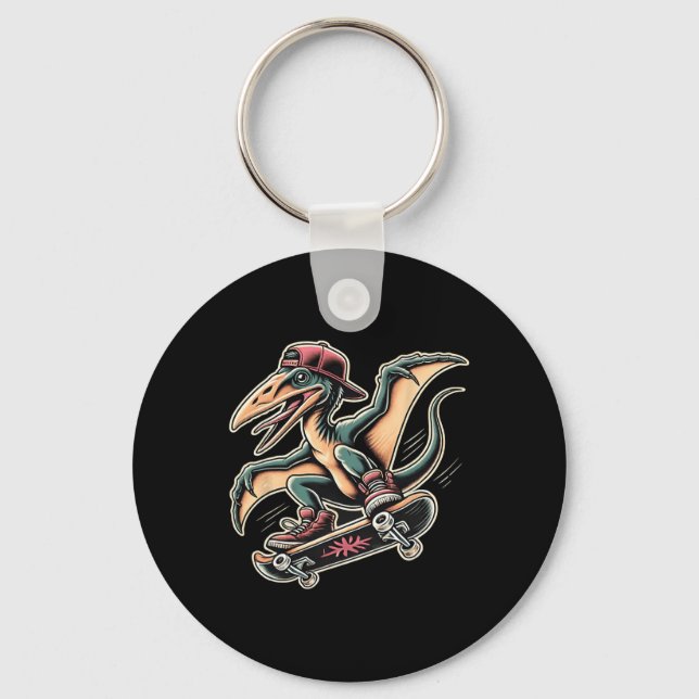 Chaveiro Radical Skateboarding Pterodactyl Dinosaur Cartoon (Frente)