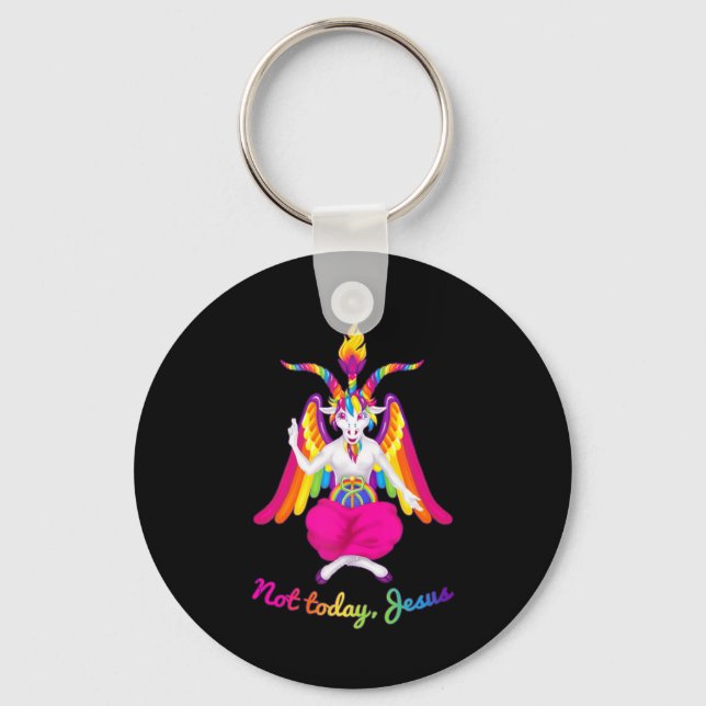 Chaveiro Rainbow Baphomet Não Hoje Jesus Kawaii Satã (Frente)