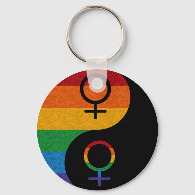 Chaveiro Rainbow Orgulho Lésbico Colorido Yin e Yang (Frente)