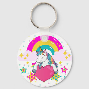 Chaveiro Rainbow Unicorn com estrelas