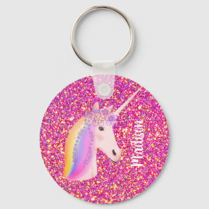 Chaveiro Rainbow Unicorn Magical Pink Glitter Personalizado