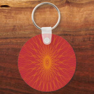 Chaveiro Raios de mandala amarelos em vermelho