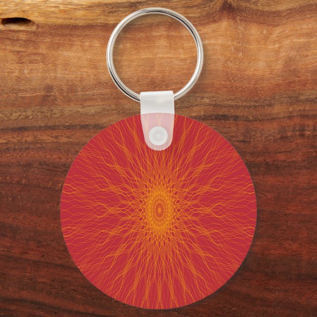 Chaveiro Raios de mandala amarelos em vermelho (Frente)