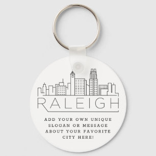 Chaveiro Raleigh, NC Stylizlized Skyline Slogan Personali