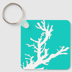 Chaveiro Ramal de coral - branco em turquesa