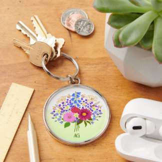 Chaveiro Ramalhete de flores amarelo e branco