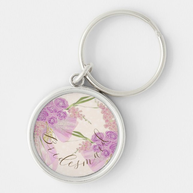 Chaveiro Ramalhete Vintage Rosa Poeirenta e Laço Ombré de O (Frente)