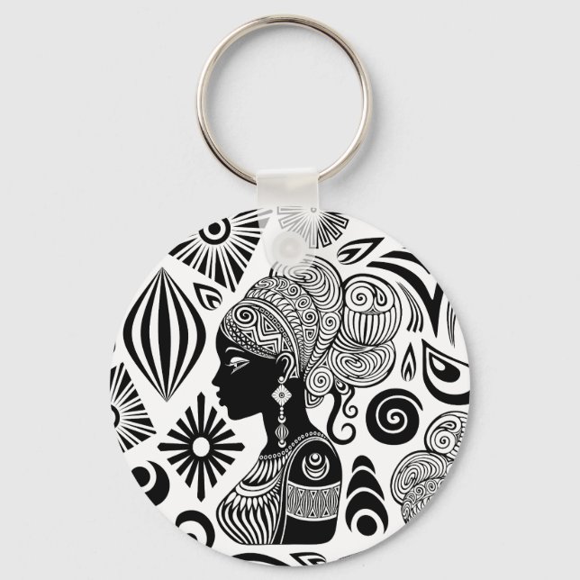 Chaveiro Rapariga africana Retrato Tribal Tatuagem (Frente)