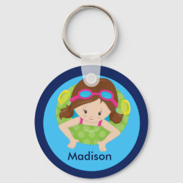 Chaveiro Rapariga de Natação Brunette com óculos Azul Perso