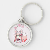 Rapariga Raposa Chibi Rosa Pastel com Flor de Cere