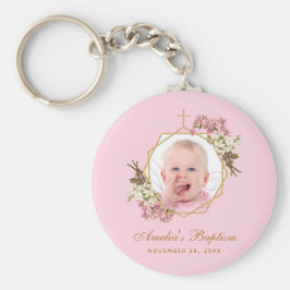 Chaveiro Rapariga rosa e batismo Orquídeas Florais Douradas