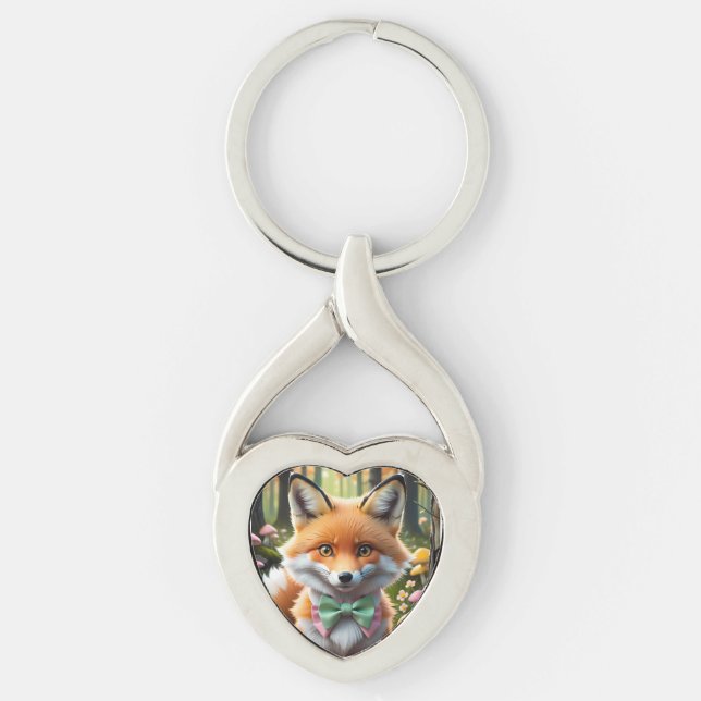 Chaveiro Raposa-branca com arco verde e rosa (Frente)