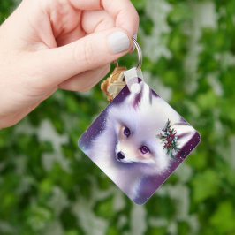 Chaveiro Raposa Branca Fantasia Bebê com Olhos Lavanda