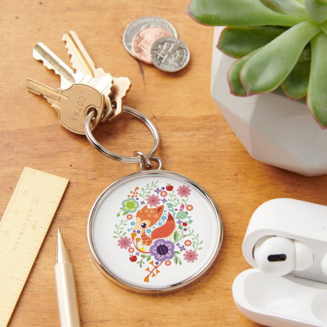 Chaveiro Raposa Cachorada Animal De Arte Bebê Com Floral (Mesa)