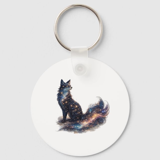 Chaveiro Raposa Celestial | Animal de Fantasia Cósmica (Frente)