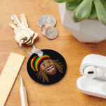 Chaveiro Rasta Man One Love<br><div class="desc">Double-sided keyring featuring a smiling Rastafarian man on the front. On reverse there are two customisable text areas,  where you can add your own slogan and name</div>