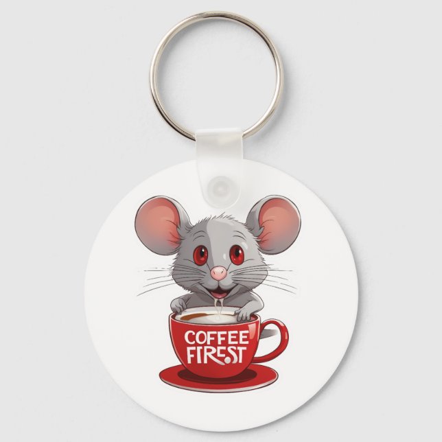 Chaveiro Rato Adorável com Cafeína na Caneca Vermelha (Frente)