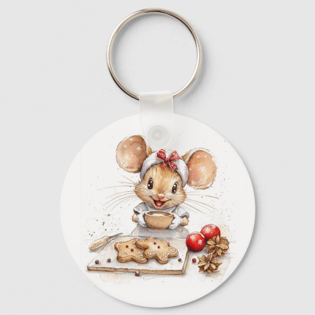 Chaveiro Rato de chef de Natal bonito (Frente)